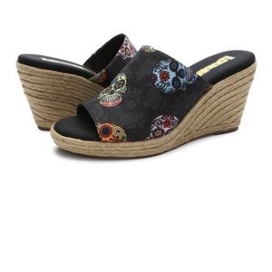 Loudmouth Sugar Skulls Marlene Wedge Sandal